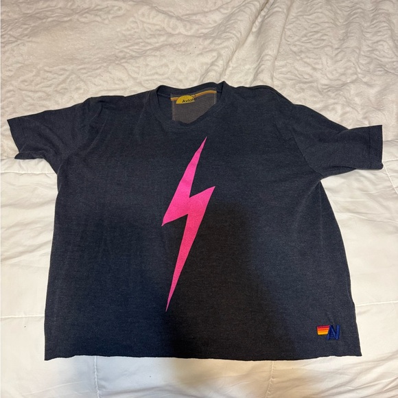 Aviator Nation Womens Gray Tee with Hot Pink Lightning Bolt size large - Picture 2 of 4